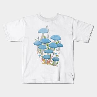 Blue Mushroom Watercolour Illustration Kids T-Shirt